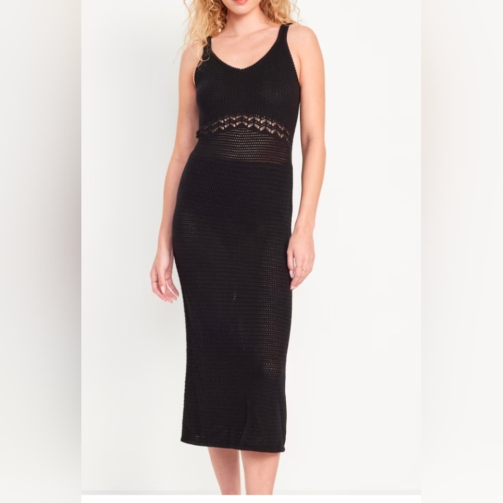 Old Navy Sleeveless Crochet Black Midi Dress *size M*
